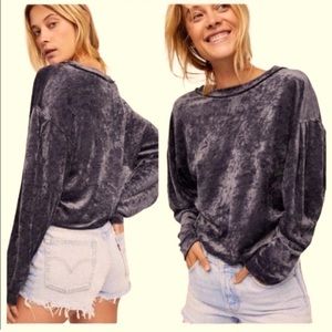 Free People Milan Crushed Velvet Boatneck Top w/ Dolman Sleeves in Charcoal Grey